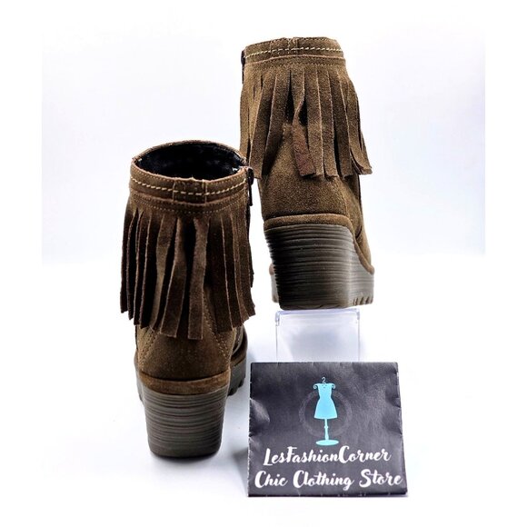 Fly London Women's Brown Suede Leather Fringe Wedge Ankle Booties Size 7.5 2188 - Picture 7 of 16